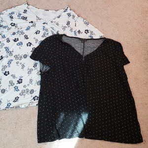 Set of 2 Size 22/24 Lane Bryant Tops Shortsleeve Black/White Polka Dot and White